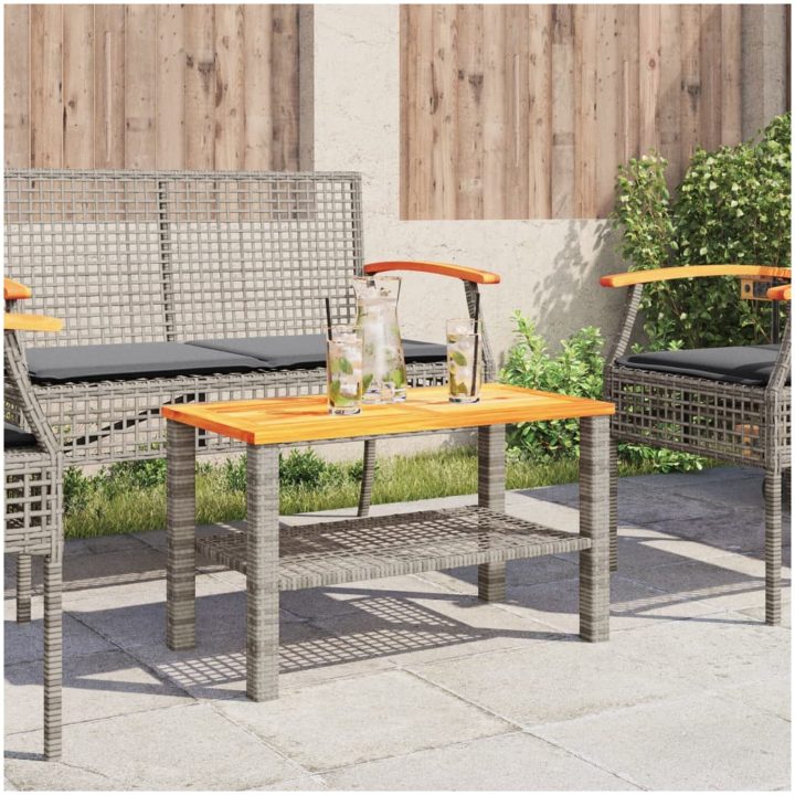 Trädgårdsbord grå konstrotting akaciaträ vidaXL 70 x 38 x 42 cm – bild 3