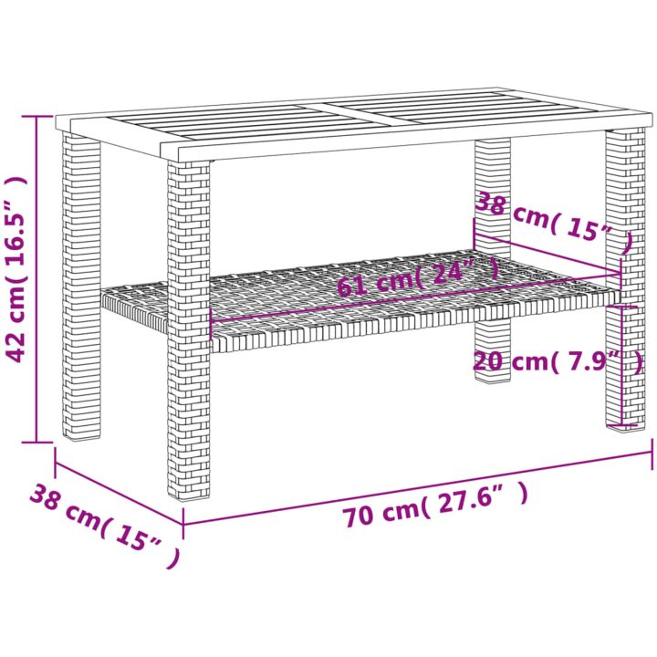 Trädgårdsbord grå konstrotting akaciaträ vidaXL 70 x 38 x 42 cm – bild 8