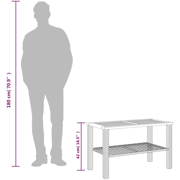 Trädgårdsbord grå konstrotting akaciaträ vidaXL 70 x 38 x 42 cm – bild 9