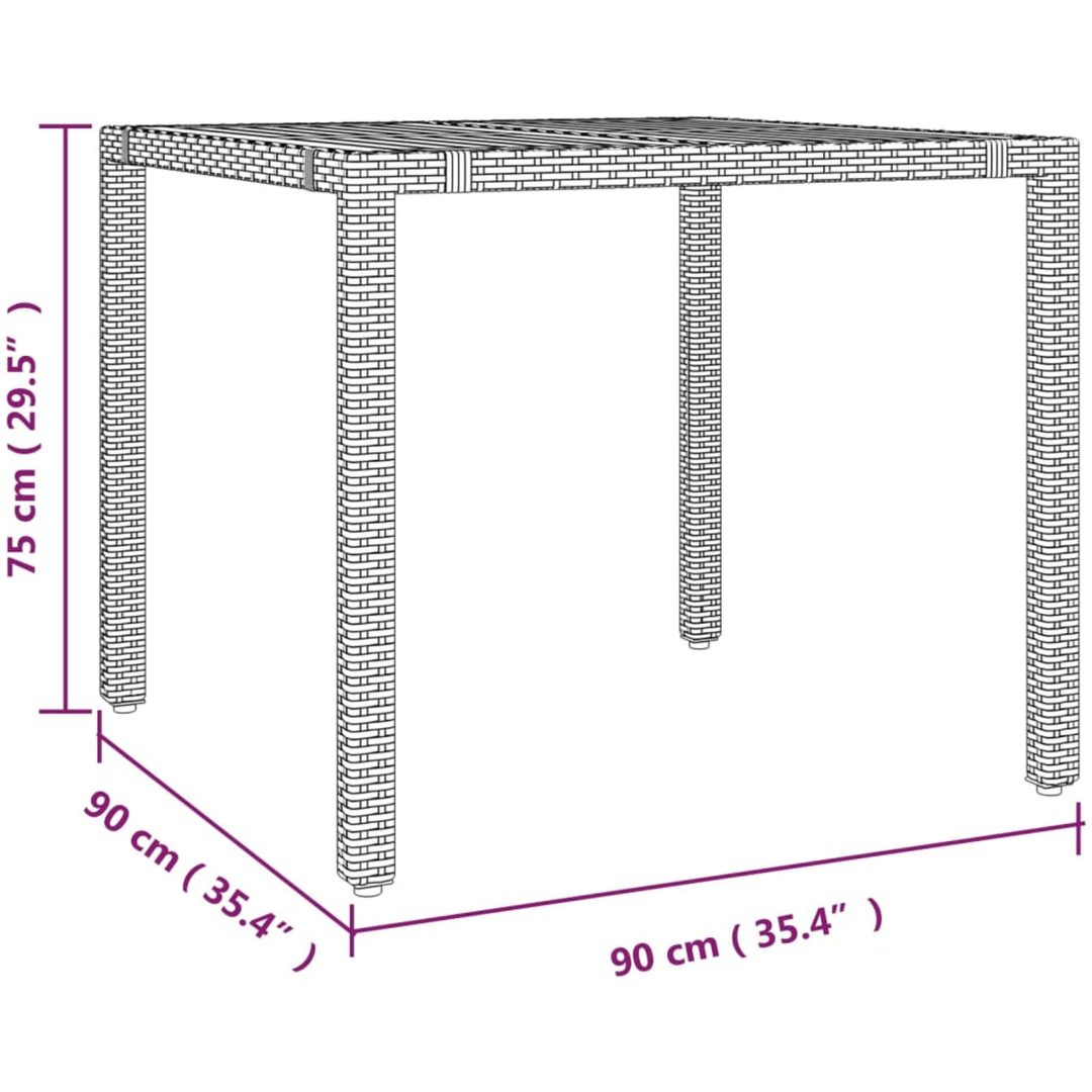 Trädgårdsbord grå konstrotting & massiv akacia vidaXL 90 x 90 x 75 cm – bild 6