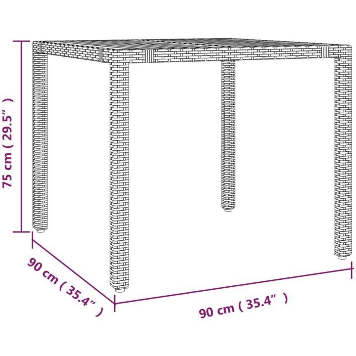 Trädgårdsbord grå konstrotting & massiv akacia vidaXL 90 x 90 x 75 cm – bild 6