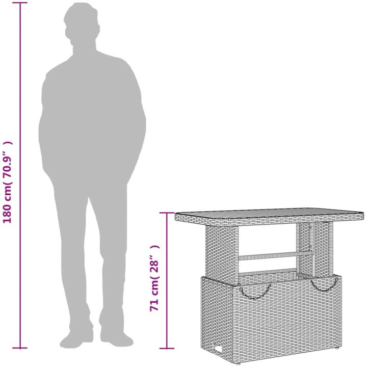 Trädgårdsbord grå konstrotting och akaciaträ vidaXL 90 x 55 x 71 cm – bild 12