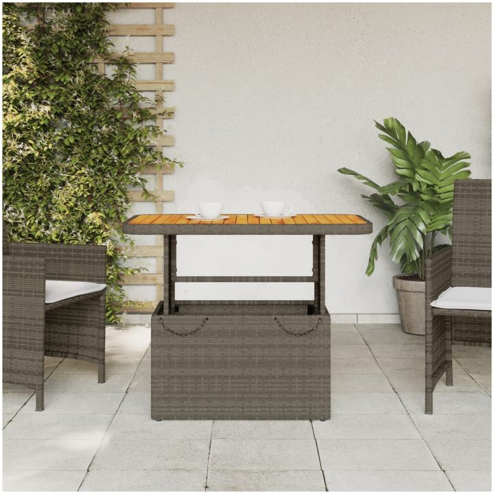 Trädgårdsbord grå konstrotting och akaciaträ vidaXL 90 x 55 x 71 cm – bild 3