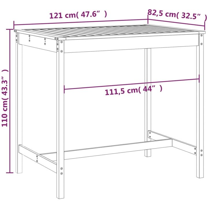 Trädgårdsbord grå massiv furu vidaXL 121 x 82.5 x 110 cm – bild 7