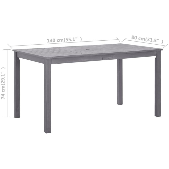 Trädgårdsbord grå massivt akaciaträ vidaXL 140 x 80 x 74 cm – bild 6
