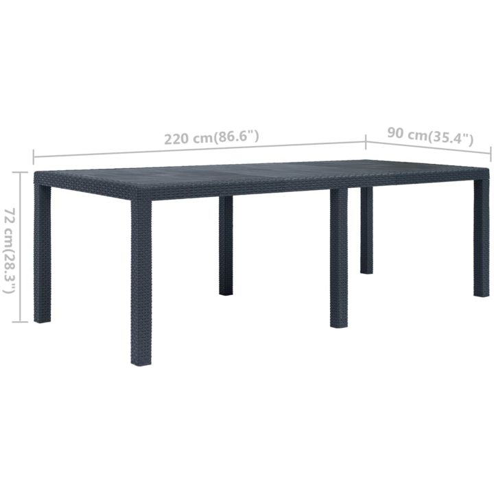 Trädgårdsbord konstrotting antracit vidaXL 220 x 90 x 72 cm – bild 5
