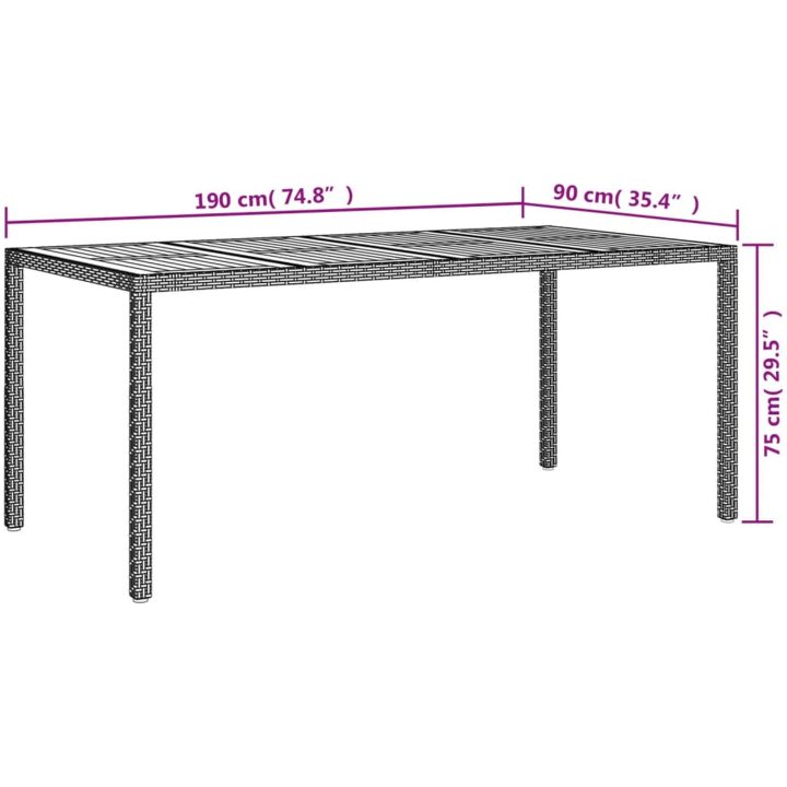 Trädgårdsbord konstrotting och akaciaträ grå vidaXL 190 x 90 x 75 cm – bild 6