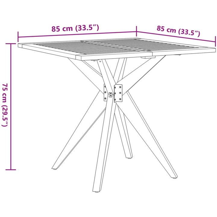 Trädgårdsbord kvadratiskt massivt akaciaträ vidaXL 85 x 85 x 75 cm – bild 8