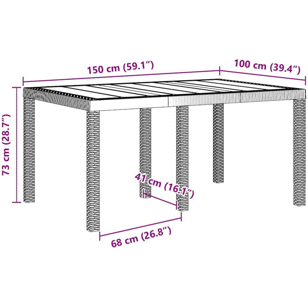 Trädgårdsbord Ljusgrå 150x100x73 cm Poly Rattan vidaXL Medium – bild 11