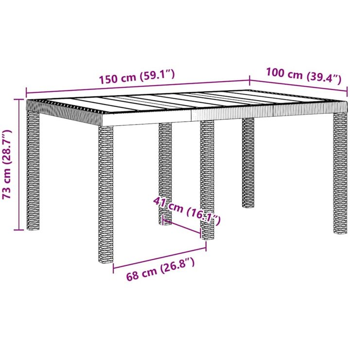 Trädgårdsbord Ljusgrå 150x100x73 cm Poly Rattan vidaXL Medium – bild 11