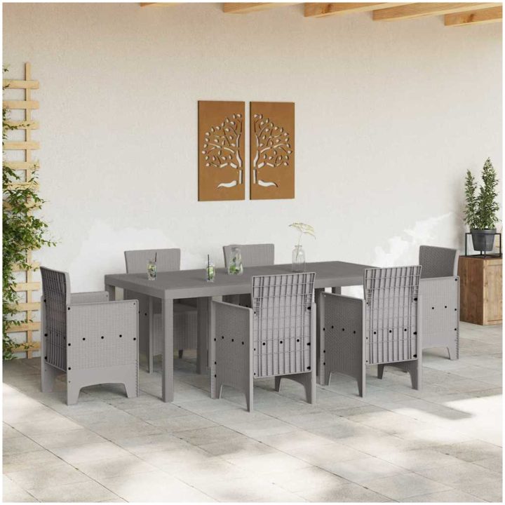 Trädgårdsbord ljusgrå 200x100x73 cm konstrotting vidaXL Stor – bild 3