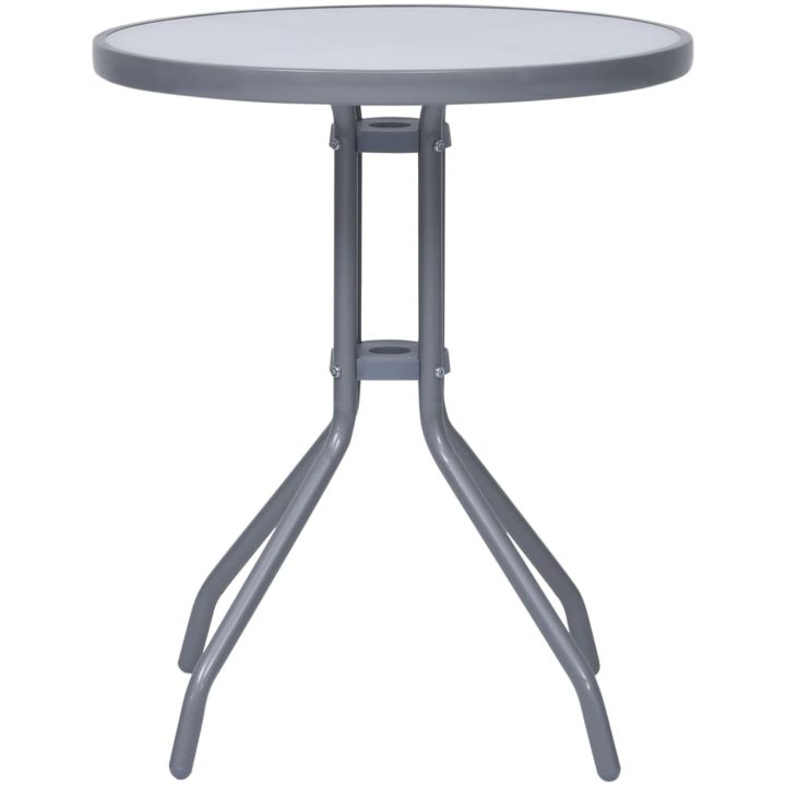 Trädgårdsbord ljusgrå 60 cm stål och glas vidaXL 60 x 72 cm – bild 2