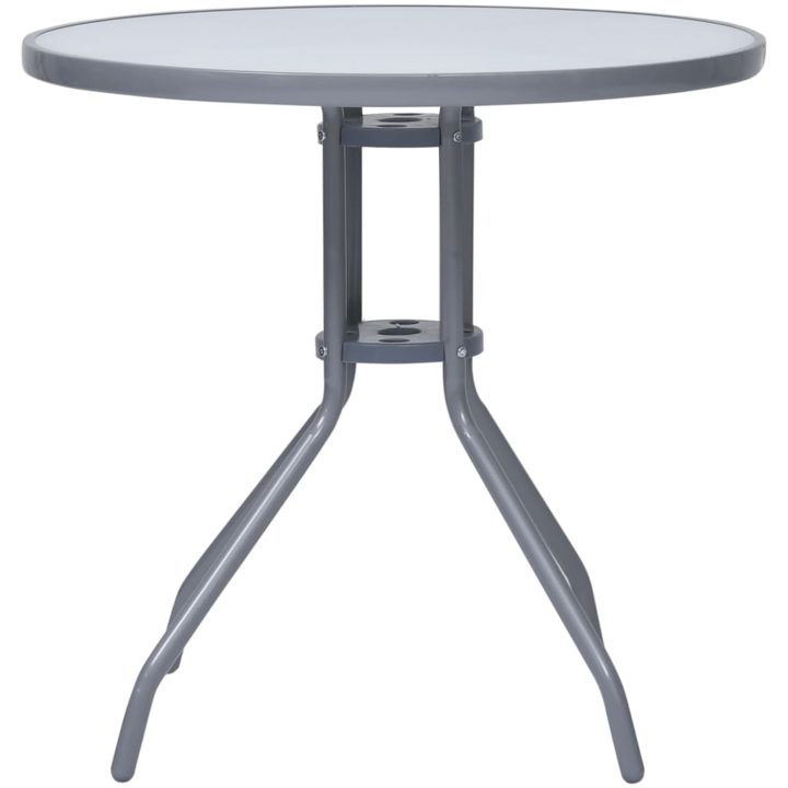 Trädgårdsbord ljusgrå 80 cm stål och glas vidaXL 80 x 72 cm – bild 2