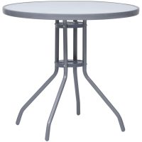 Trädgårdsbord ljusgrå 80 cm stål och glas vidaXL