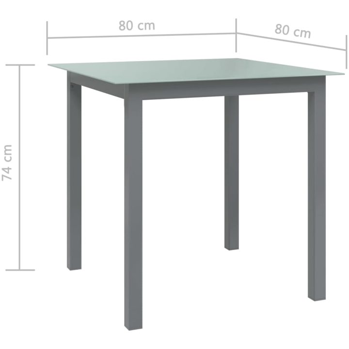 Trädgårdsbord ljusgrå aluminium och glas vidaXL 80 x 80 x 74 cm – bild 5