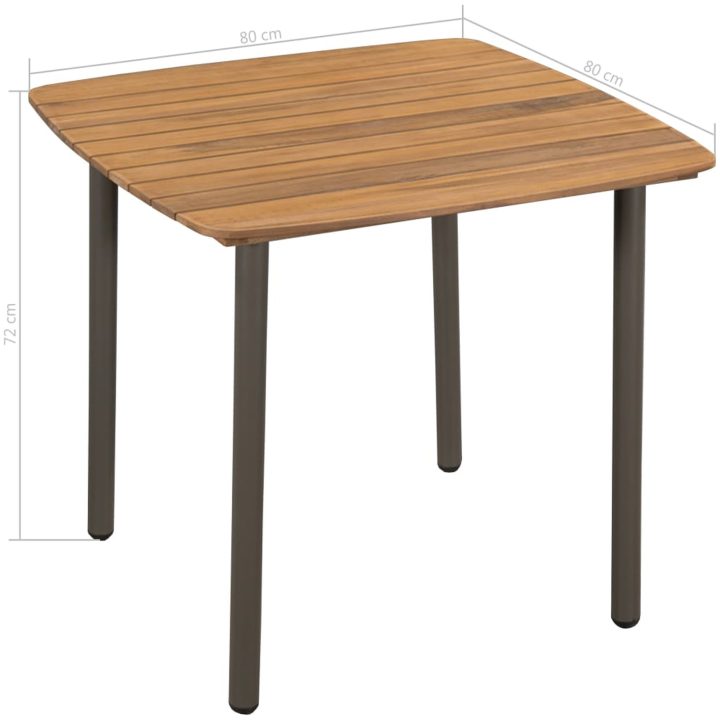 Trädgårdsbord massivt akaciaträ och stål vidaXL 80 x 80 x 72 cm – bild 4