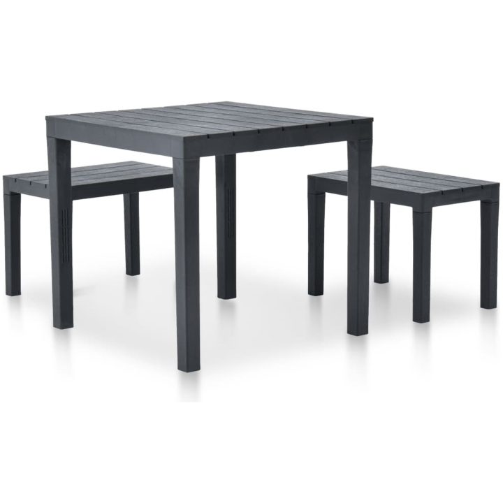 Trädgårdsbord med 2 bänkar plast antracit vidaXL – bild 2