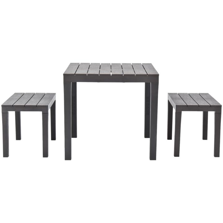 Trädgårdsbord med 2 bänkar plast brun vidaXL – bild 2