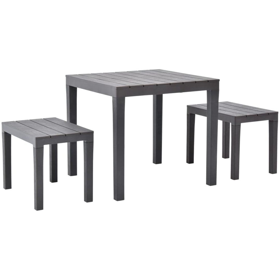 Trädgårdsbord med 2 bänkar plast brun vidaXL