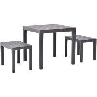 Trädgårdsbord med 2 bänkar plast brun vidaXL
