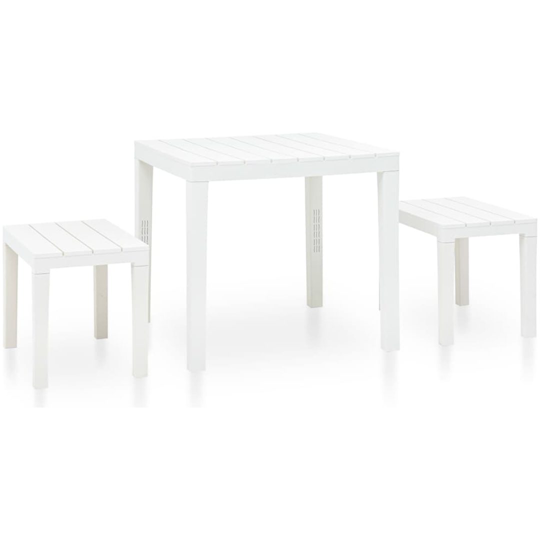 Trädgårdsbord med 2 bänkar plast vit vidaXL