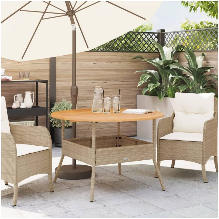 Trädgårdsbord med akaciaträ beige ⌀110x71 cm konstrotting vidaXL – bild 3