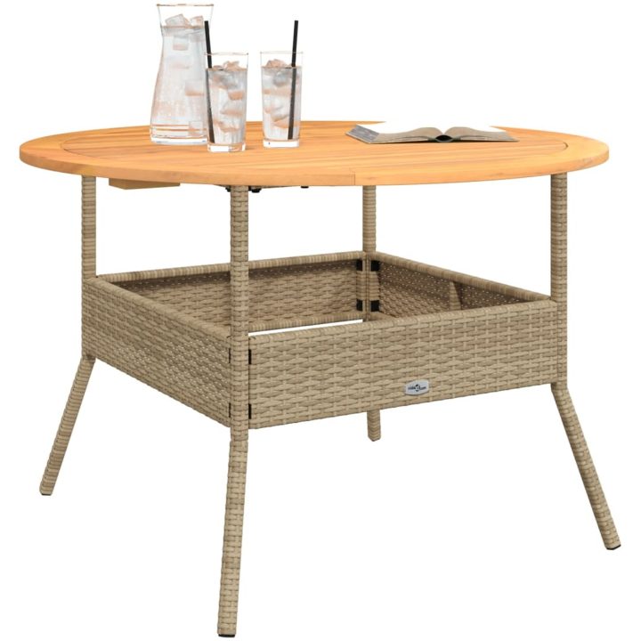 Trädgårdsbord med akaciaträ beige ⌀110x71 cm konstrotting vidaXL – bild 4