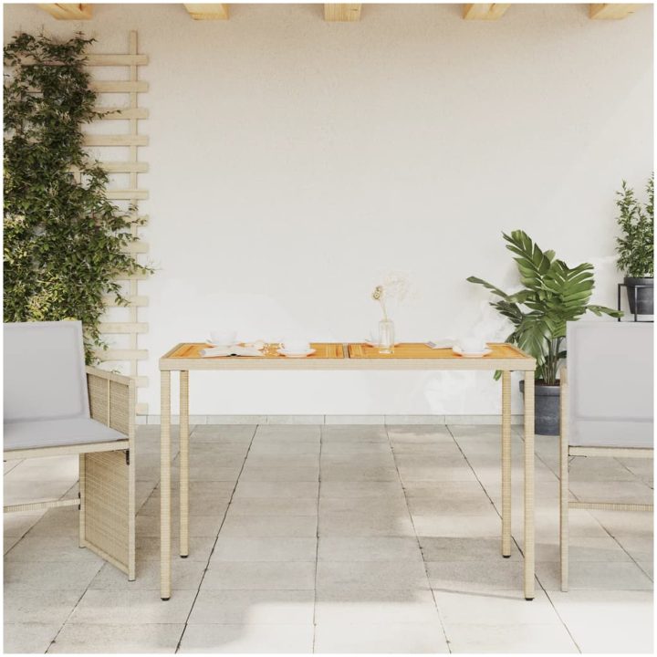 Trädgårdsbord med akaciaträ beige 115x54x74 cm konstrotting vidaXL – bild 3