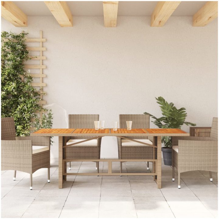 Trädgårdsbord med akaciaträ beige 190x80x74 cm konstrotting vidaXL – bild 3