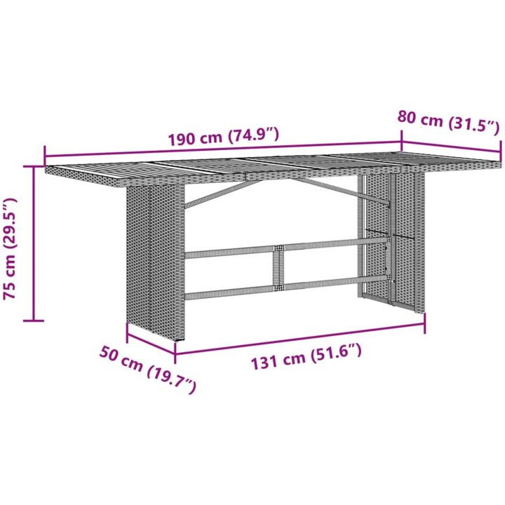 Trädgårdsbord med akaciaträ grå 190x80x75 cm konstrotting vidaXL – bild 11