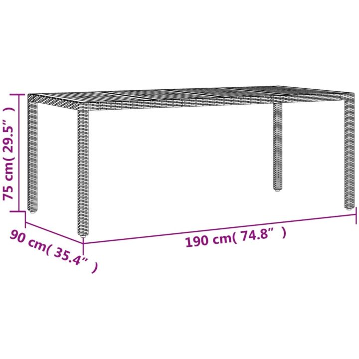 Trädgårdsbord med akaciaträ grå 190x90x75 cm konstrotting vidaXL – bild 11