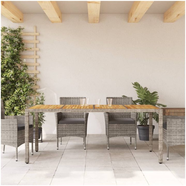 Trädgårdsbord med akaciaträ grå 190x90x75 cm konstrotting vidaXL – bild 3