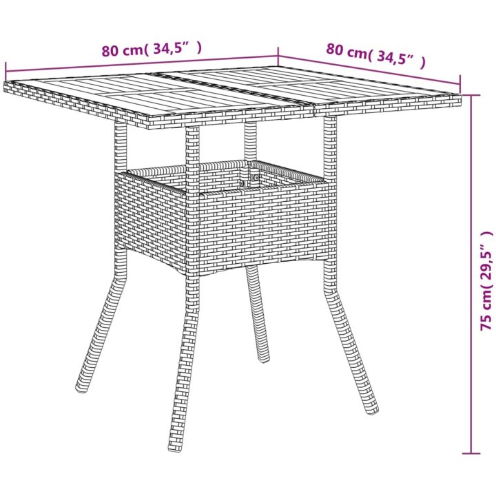 Trädgårdsbord med akaciaträ grå 80x80x75 cm konstrotting vidaXL – bild 11