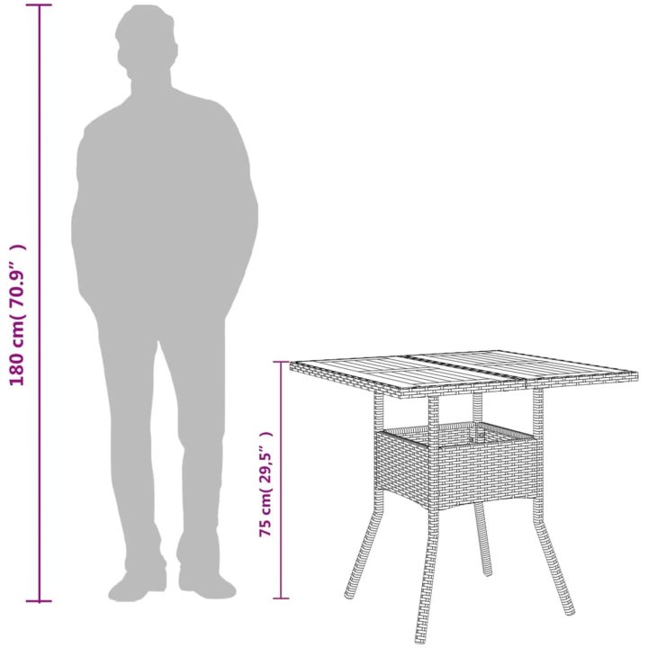 Trädgårdsbord med akaciaträ grå 80x80x75 cm konstrotting vidaXL – bild 10