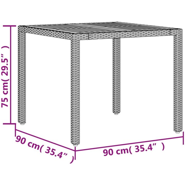 Trädgårdsbord med akaciaträ grå konstrotting vidaXL 90 x 90 x 75 cm – bild 11