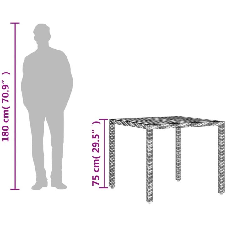 Trädgårdsbord med akaciaträ grå konstrotting vidaXL 90 x 90 x 75 cm – bild 10