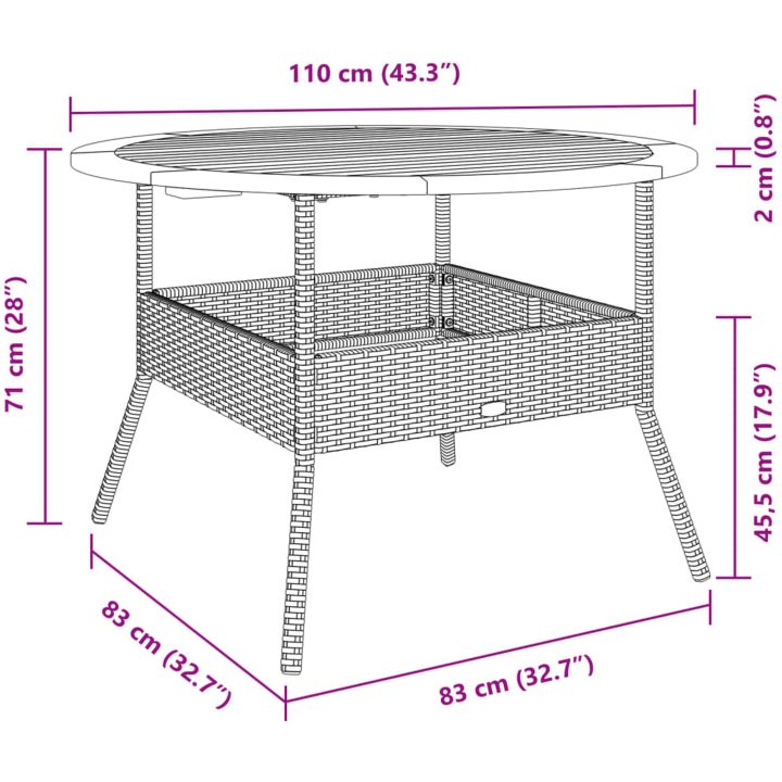 Trädgårdsbord med akaciaträ svart ⌀110x71 cm konstrotting vidaXL – bild 10