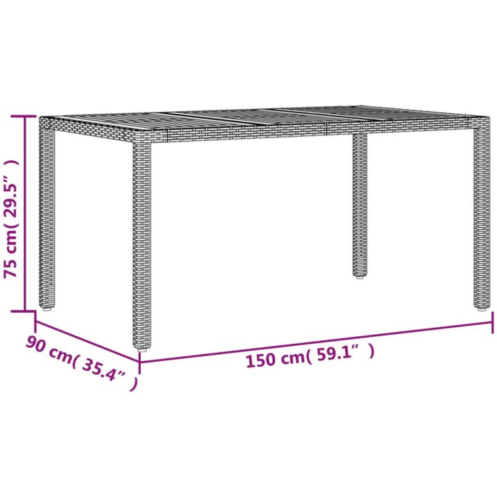 Trädgårdsbord med akaciaträ svart 150x90x75 cm konstrotting vidaXL – bild 11