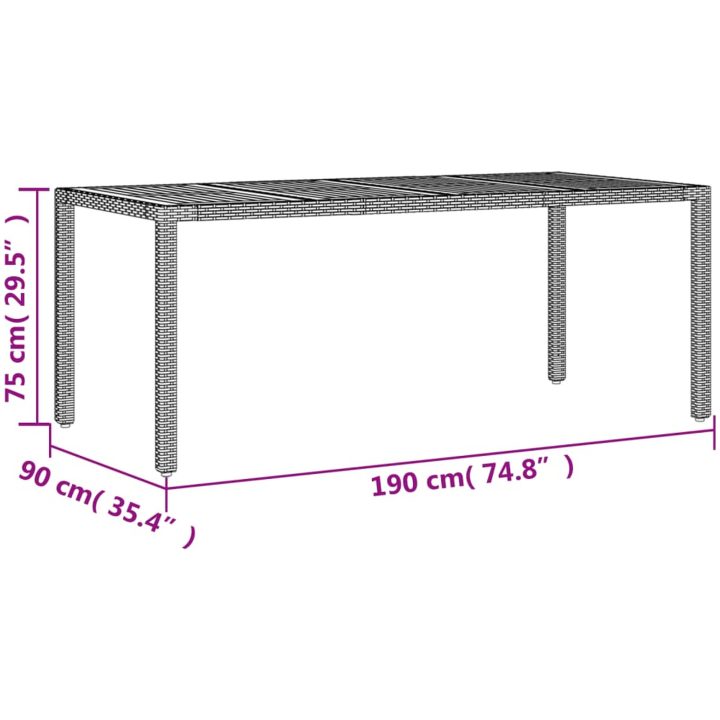 Trädgårdsbord med akaciaträ svart 190x90x75 cm konstrotting vidaXL – bild 11
