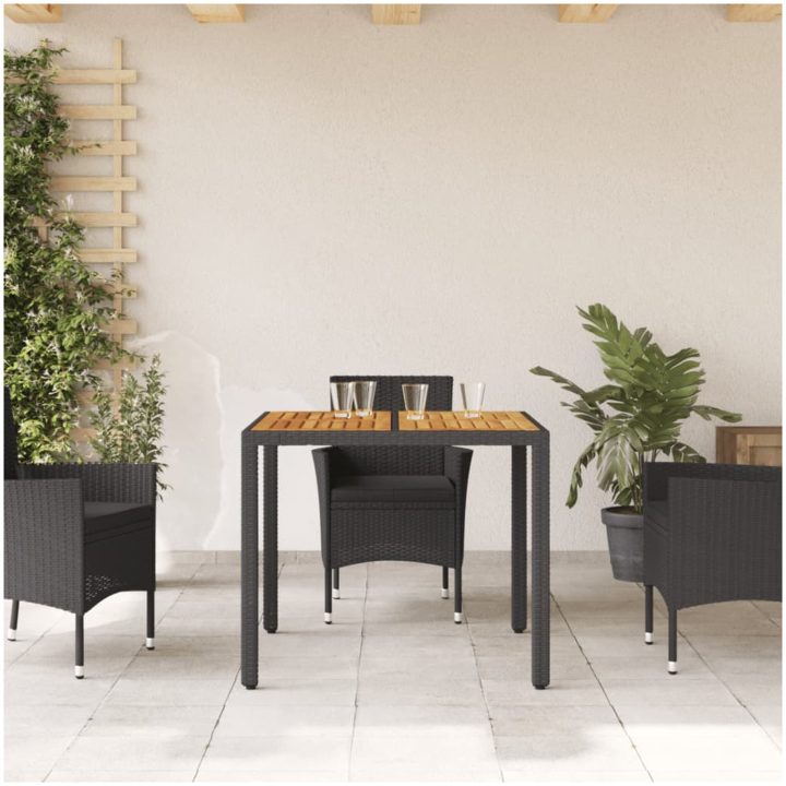 Trädgårdsbord med akaciaträ svart konstrotting vidaXL 90 x 90 x 75 cm – bild 3