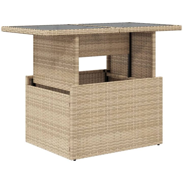 Trädgårdsbord med glasskiva beige 100x55x73 cm konstrotting vidaXL – bild 2