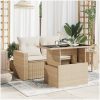 Trädgårdsbord med glasskiva beige 100x55x73 cm konstrotting vidaXL – miniatyr 3