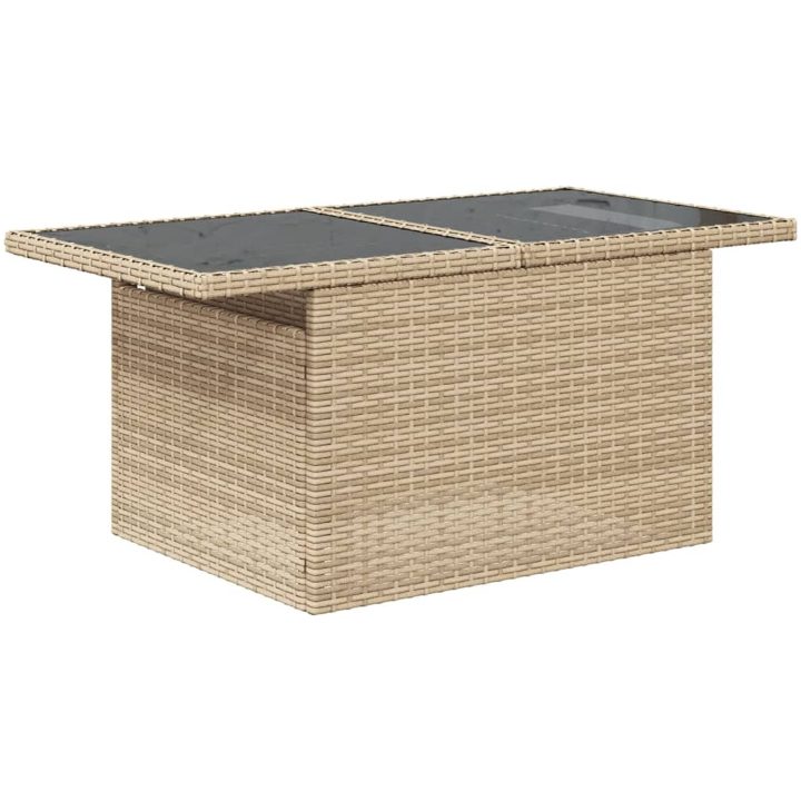 Trädgårdsbord med glasskiva beige 100x55x73 cm konstrotting vidaXL – bild 4