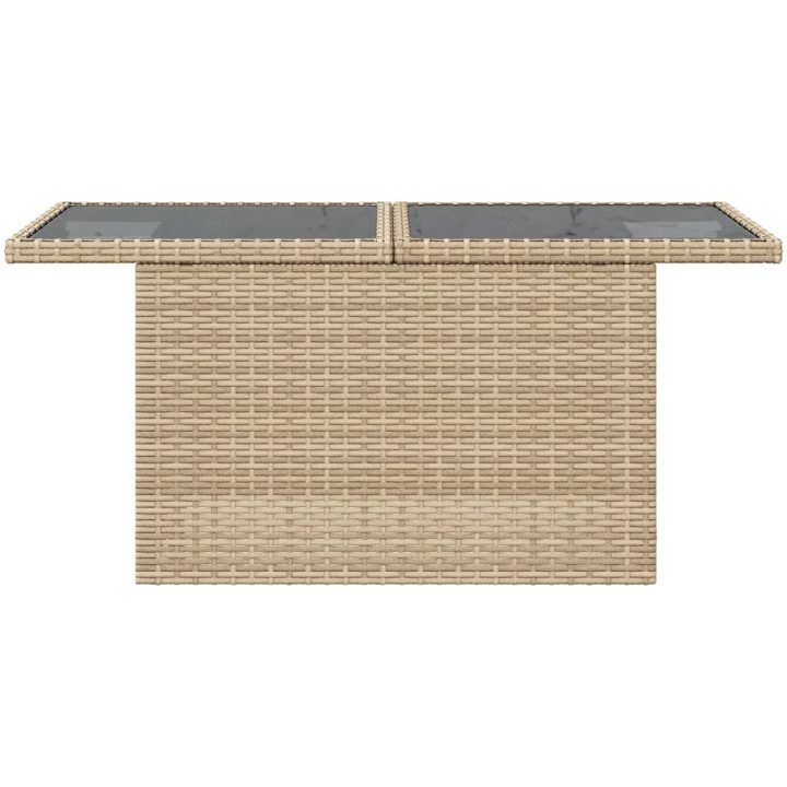 Trädgårdsbord med glasskiva beige 100x55x73 cm konstrotting vidaXL – bild 5