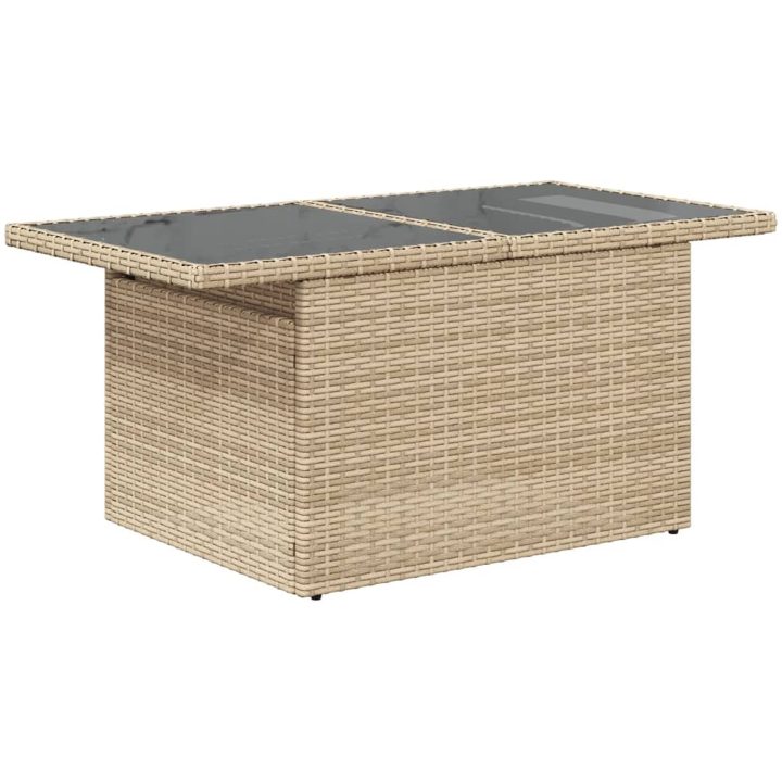 Trädgårdsbord med glasskiva beige 100x55x73 cm konstrotting vidaXL – bild 7