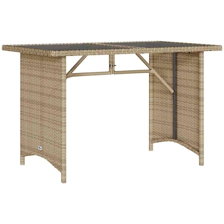 Trädgårdsbord med glasskiva beige 110x68x70 cm konstrotting vidaXL – bild 2