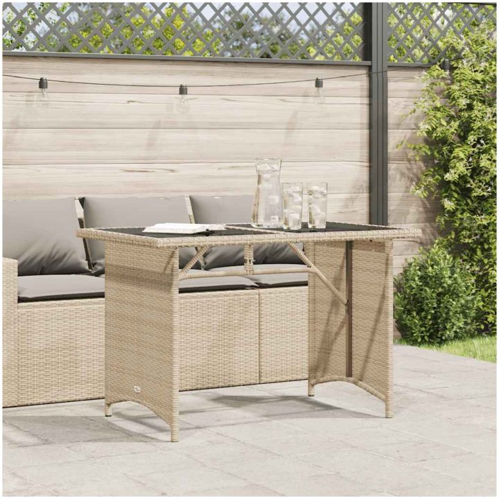 Trädgårdsbord med glasskiva beige 110x68x70 cm konstrotting vidaXL – bild 3
