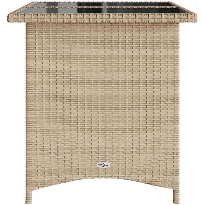 Trädgårdsbord med glasskiva beige 110x68x70 cm konstrotting vidaXL – bild 5