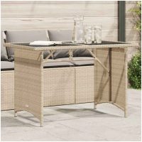 Trädgårdsbord med glasskiva beige 110x68x70 cm konstrotting vidaXL
