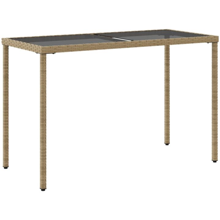 Trädgårdsbord med glasskiva beige 115x54x74 cm konstrotting vidaXL – bild 6